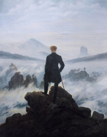 schilderij Der Wanderer über dem Nebelmeer van Caspar David Friedrich - publiek domein wikimedia commons foto door Cybershot800i.jpg